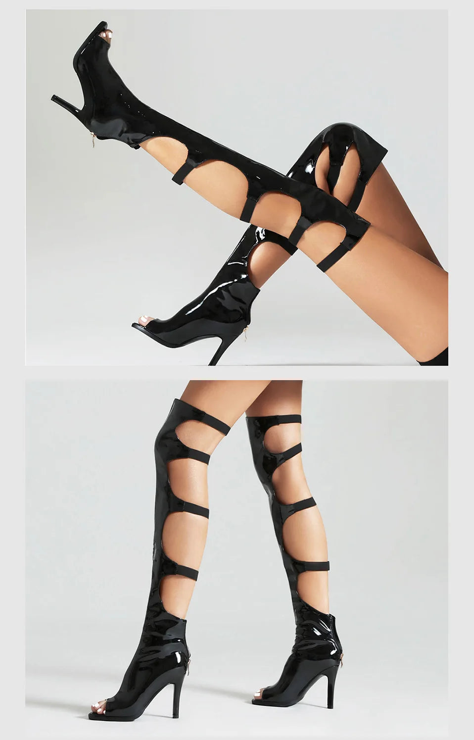 🖤 Papé Allure Over-the-Knee Boots – Black Strappy Elegance
