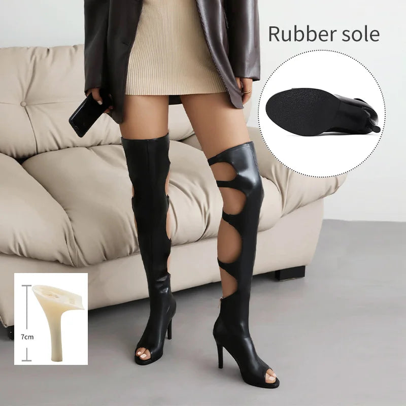 🖤 Papé Allure Over-the-Knee Boots – Black Strappy Elegance