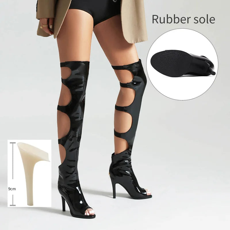 🖤 Papé Allure Over-the-Knee Boots – Black Strappy Elegance