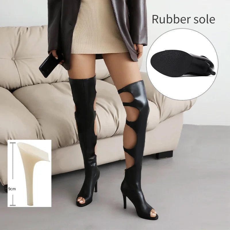 🖤 Papé Allure Over-the-Knee Boots – Black Strappy Elegance